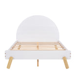 English Elm Wooden Cute Platform Bed With Curved Headboard ,Full Size Bed With Shelf Behind Headboard,White