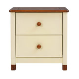 English Elm Wooden Nightstand With Two Drawers For Kids,End Table For Bedroom,Cream+Walnut