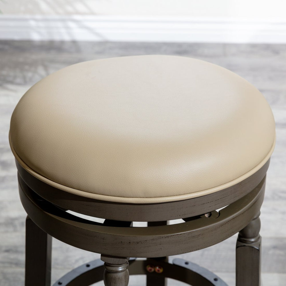 English Elm 30" Bar Stool - Stylish Weathered Gray, Comfortable French Gray Leather Seat, Perfect For Any Space B04660739