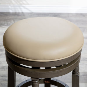 English Elm 30" Bar Stool - Stylish Weathered Gray, Comfortable French Gray Leather Seat, Perfect For Any Space B04660739