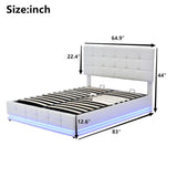 English Elm Tufted Upholstered Platform Bed With Hydraulic Storage System,Queen Size Pu Storage Bed With Led Lights and Usb Charger, White