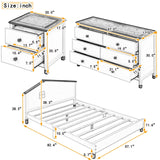 English Elm 3-Pieces Bedroom Sets Full Size Platform Bed With Nightstand and Storage Dresser,Cream+Walnut