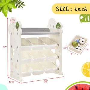 English Elm Kids Tree Shaped Hdpe Toy Organizer with 12 Bins and Open Bookshelves for Nursery PP300105AAE