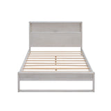 English Elm Platform Bed With Storage Headboard,Sockets and Usb Ports,Full Size Platform Bed,Antique White