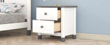 English Elm Wooden Nightstand With Two Drawers For Kids,End Table For Bedroom,White+Gray