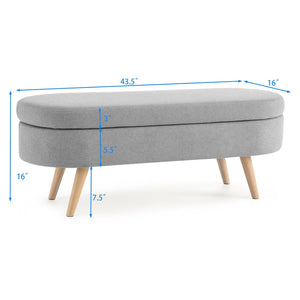 English Elm Ottoman Oval Lift Top Storage Bench Pleated Linen Upholstery Rubberwood Legs Bedroom W48764884