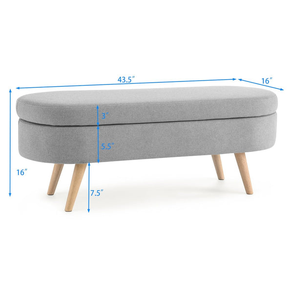 English Elm Ottoman Oval Lift Top Storage Bench Pleated Linen Upholstery Rubberwood Legs Bedroom W48764884