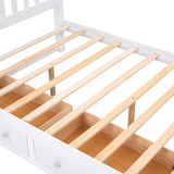 English Elm Full Size Wood Platform Bed With Two Drawers and Wooden Slat Support,White+Walnut