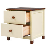 English Elm Wooden Nightstand With Two Drawers For Kids,End Table For Bedroom,Cream+Walnut