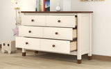 English Elm Wooden Storage Dresser With 6 Drawers,Storage Cabinet For Kids Bedroom,Cream+Walnut