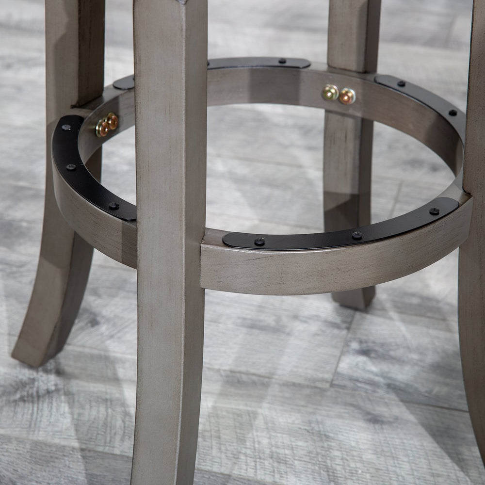 English Elm 30" Bar Stool - Weathered Gray Frame, Plush Black Leather Seat, Perfect For Kitchen & Home Bars B04660735
