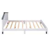 English Elm Full Size Wood Platform Bed With House-Shaped Headboard (White+Gray)