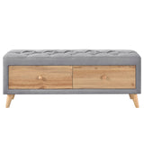 English Elm Upholstered Wooden Storage Ottoman Bench With 2 Drawers For Bedroom,Fully Assembled Except Legs and Handles,Padded Seat With Rubber Wood Leg-Gray