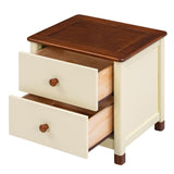 English Elm Wooden Nightstand With Two Drawers For Kids,End Table For Bedroom,Cream+Walnut