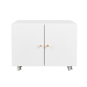 English Elm White Steel Rolling Printer Cabinet with Magnetic Doors and Adjustable Shelf for Home Office W124757932