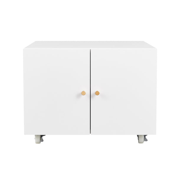 English Elm White Steel Rolling Printer Cabinet with Magnetic Doors and Adjustable Shelf for Home Office W124757932
