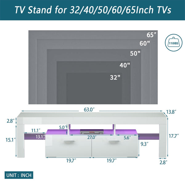 English Elm Fashiontvstandtvcabinet,entertainmentcenter,tvstationtv Console Rgb Led Glass Shelf Modern White W67933541