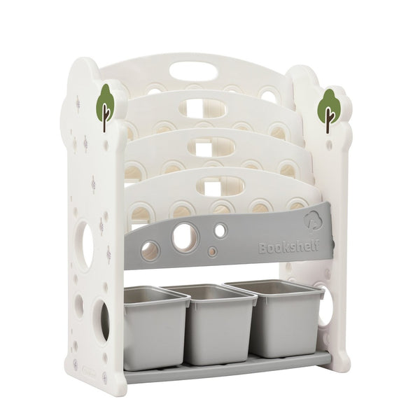 English Elm Kids Tree Shaped Hdpe Toy Organizer with 12 Bins and Open Bookshelves for Nursery PP300105AAE