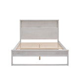 English Elm Platform Bed With Storage Headboard,Sockets and Usb Ports,Full Size Platform Bed,Antique White