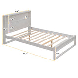 English Elm Platform Bed With Storage Headboard,Sockets and Usb Ports,Full Size Platform Bed,Antique White