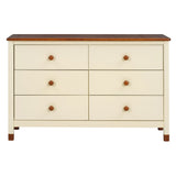 English Elm Wooden Storage Dresser With 6 Drawers,Storage Cabinet For Kids Bedroom,Cream+Walnut