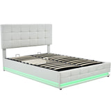 English Elm Tufted Upholstered Platform Bed With Hydraulic Storage System,Queen Size Pu Storage Bed With Led Lights and Usb Charger, White