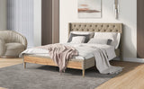 English Elm Upholstered Platform Bed With Rubber Wood Legs,No Box Spring Needed, Linen Fabric,Queen Size-Beige