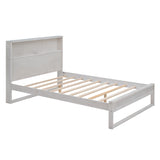 English Elm Platform Bed With Storage Headboard,Sockets and Usb Ports,Full Size Platform Bed,Antique White