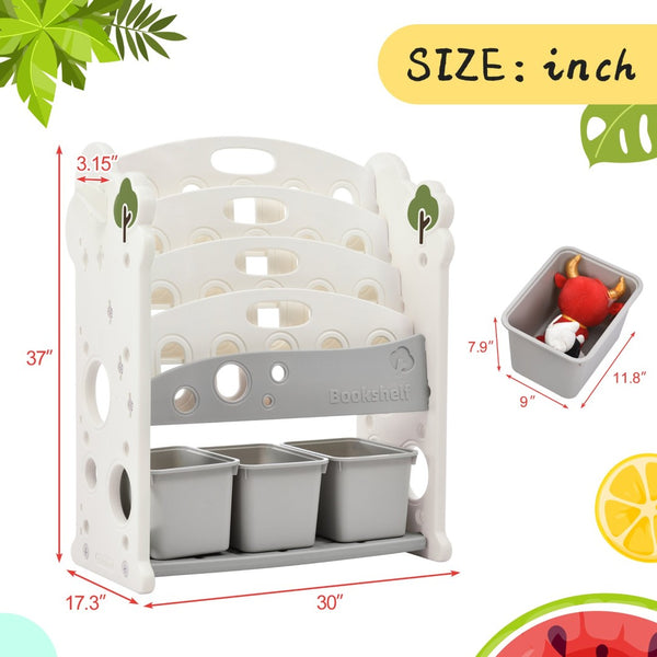 English Elm Kids Tree Shaped Hdpe Toy Organizer with 12 Bins and Open Bookshelves for Nursery PP300105AAE