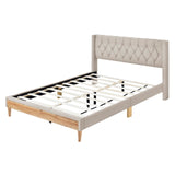 English Elm Upholstered Platform Bed With Rubber Wood Legs,No Box Spring Needed, Linen Fabric,Queen Size-Beige