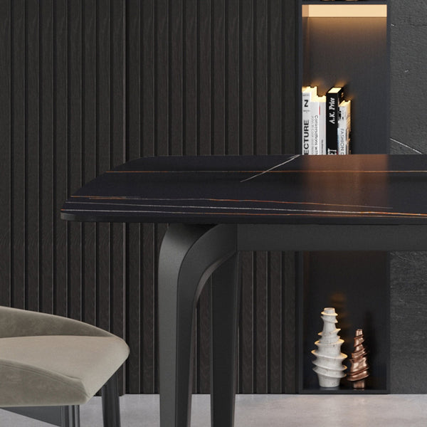 English Elm 70.87"Modern 70.87" Modern Curved Black Metal Leg Dining Table With Artificial Stone Top For 6-8 Guests Comfortably W1535S00093