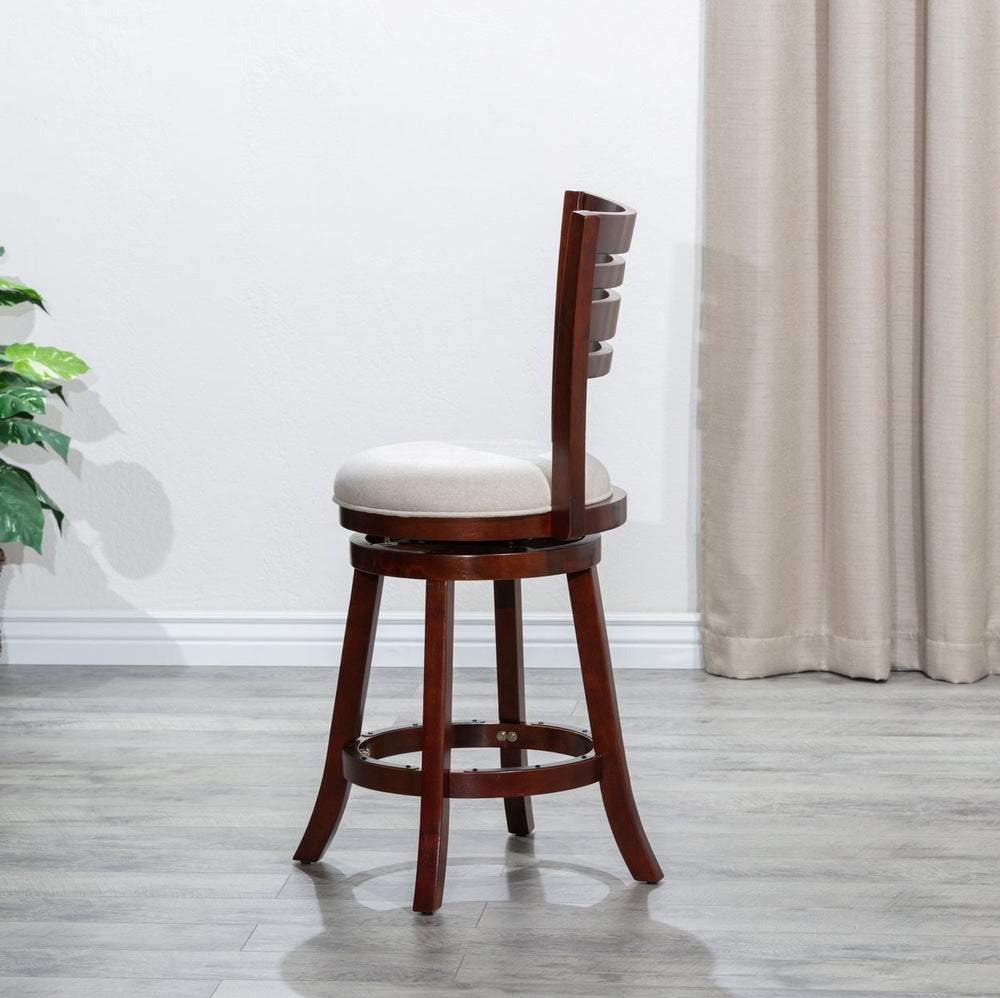 English Elm 24" Counter Height Swivel Stool - Elegant Cherry Finish, Plush Beige Seat, Perfect For Any Space B04660684