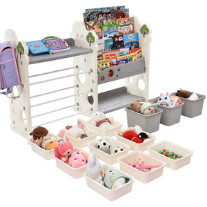 English Elm Kids Tree Shaped Hdpe Toy Organizer with 12 Bins and Open Bookshelves for Nursery PP300105AAE
