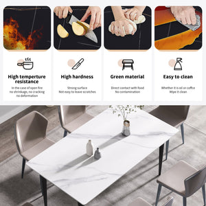 English Elm 63"Modern Artificial Stone Dining Table With Black Metal Legs - Seats 6, Stylish & Durable Design W1535S00075