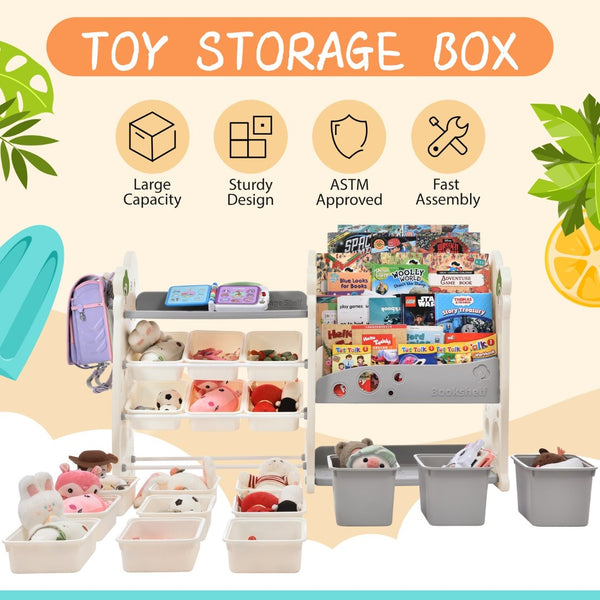 English Elm Kids Tree Shaped Hdpe Toy Organizer with 12 Bins and Open Bookshelves for Nursery PP300105AAE
