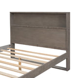 English Elm Platform Bed With Storage Headboard,Sockets and Usb Ports,Full Size Platform Bed,Antique Gray