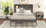 English Elm Platform Bed With Storage Headboard,Sockets and Usb Ports,Full Size Platform Bed,Antique Gray