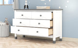 English Elm Wooden Storage Dresser With 6 Drawers,Storage Cabinet For Kids Bedroom,White+Gray