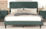 English Elm Queen Size Upholstered Platform Bed,No Box Spring Needed, Velvet Fabric,Green