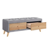 English Elm Upholstered Wooden Storage Ottoman Bench With 2 Drawers For Bedroom,Fully Assembled Except Legs and Handles,Padded Seat With Rubber Wood Leg-Gray