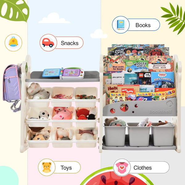 English Elm Kids Tree Shaped Hdpe Toy Organizer with 12 Bins and Open Bookshelves for Nursery PP300105AAE