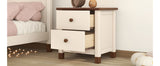 English Elm Wooden Nightstand With Two Drawers For Kids,End Table For Bedroom,Cream+Walnut