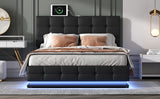 English Elm Tufted Upholstered Platform Bed With Hydraulic Storage System,Queen Size Pu Storage Bed With Led Lights and Usb Charger, Black