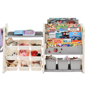English Elm Kids Tree Shaped Hdpe Toy Organizer with 12 Bins and Open Bookshelves for Nursery PP300105AAE