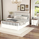 Haley 3-Pc Queen Bedroom Set: Bed, 2 Nightstands, USB Ports - White/Walnut, Classic Design, Solid Construction