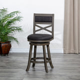 English Elm 24" Counter Height X-Back Swivel Stool, Weathered Gray Finish, Charcoal Fabric Seat