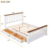 English Elm Full Size Wood Platform Bed With Two Drawers and Wooden Slat Support,White+Walnut