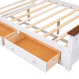 English Elm Full Size Wood Platform Bed With Two Drawers and Wooden Slat Support,White+Walnut