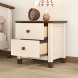 English Elm Wooden Nightstand With Two Drawers For Kids,End Table For Bedroom,Cream+Walnut