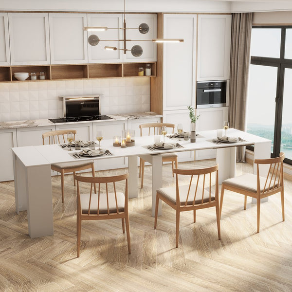 English Elm Multifunctional Extendable Console Table Up to 118.5" | Elegant Chipboard & MDF, Space-Saving Design W33166749